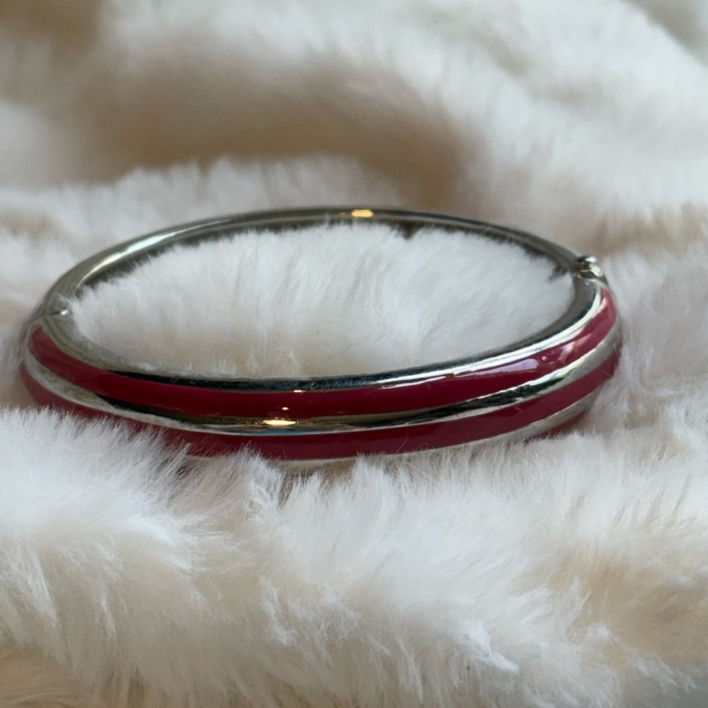 Silver and Pink Bangle Bracelet